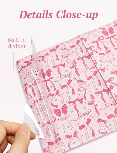 Image of Yarnic Checkbook Cover for Personal Checkbook Holder with Pen Holder & Built-in Clear Plastic Divider for Duplicate Checks (Pink Bow)