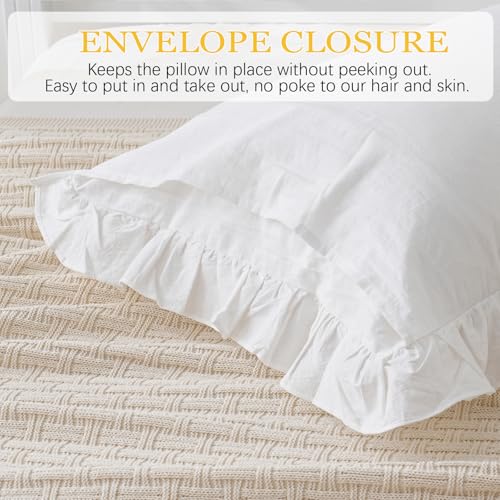 Off White Ruffled Body Pillow Cover 1 Piece Washed Cotton Farmhouse Shabby Long Body Pillow Sham 20"x54" White