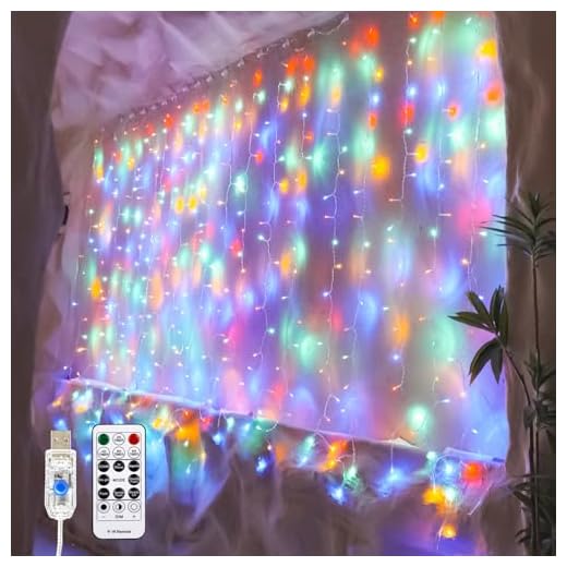 SINAMER Curtain Light for Bedroom, 200LED 6.6x6.6ft Multicolor Window Wall Hanging Fairy Curtain String Light, 8 Modes Remote Fairy String Lights Indoor for Wedding Party Home Garden Decorations