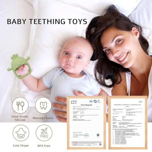 Image of Baby Teething Toy for 0-6 6-12 Months, Food Grade Silicone Teething Mitten, Anti Dropping Wrist Hand Teethers Baby Chew Toys for Sucking Needs, BPA Free Pack of 1 (Green)