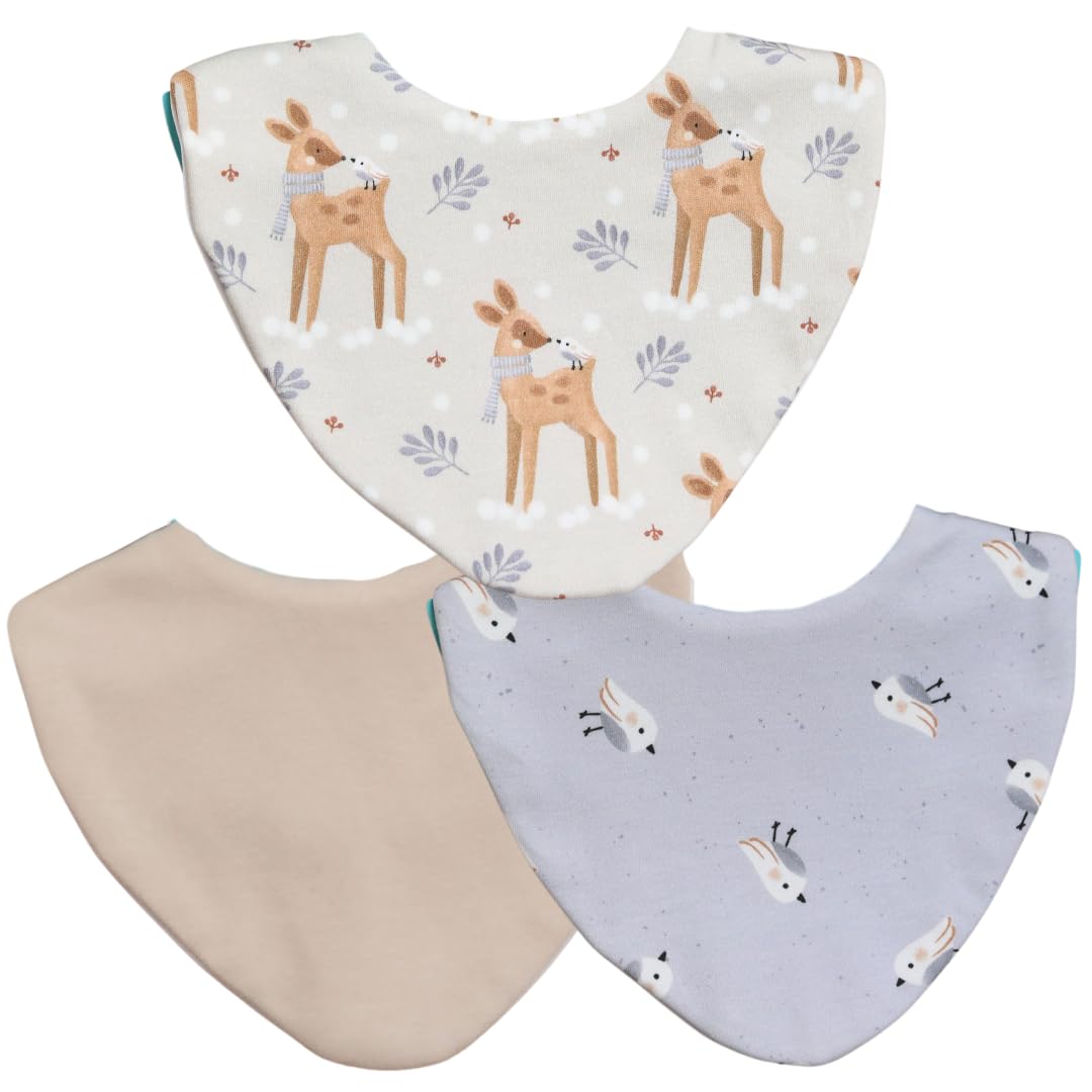 Bibbilyboo Waterproof Baby Dribble Bib, 3 Pack, 0-2 Years, Highly Absorbent & Naturally Antibacterial, Adjustable