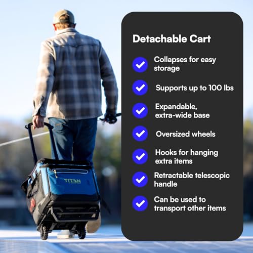 Image of Titan by Arctic Zone 60 Can Wheeled Cooler, Rolling Cart | Collapsible soft sided cooler, detachable rolling AT cart, insulated bag with leak proof lining, for travel, beach, picnic