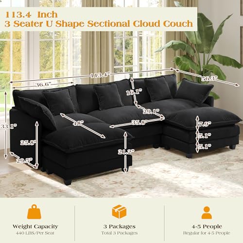 Image of 113.4 inch Modular Sectional Sofa,U Shaped Couch for Living Room,Modern Deep Seat Sofa 3 Seater Chenille Fabric Comfy Cloud Couches with Throw Pillows & Movable Ottoman