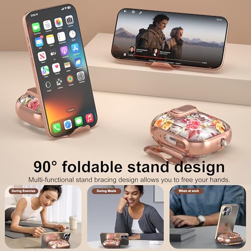 Image of for Apple AirPods Pro 3 Case 2025 with Safety Lock & Foldable Phone Stand | Double Drop Protection,Two-Piece Design, Airpod Pro 3 Case with Keychain & Cleaner Kit, Support Wireless Charging, Red Rose