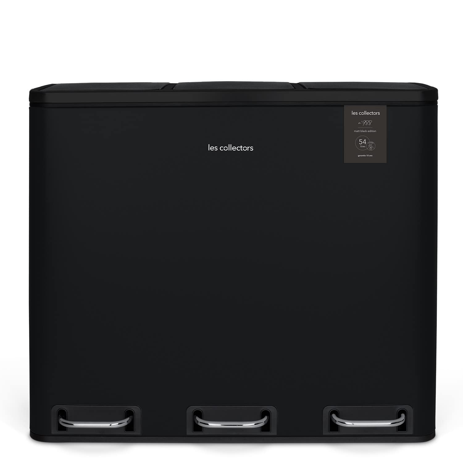 Les Collectors N°988, Papelera de Reciclaje o Basura, 3 contenedores Capacidad 54 L 3x18litros, Acero Inoxidable, Pedal en Acero, Antideslizante, Negro, Acabado Mate