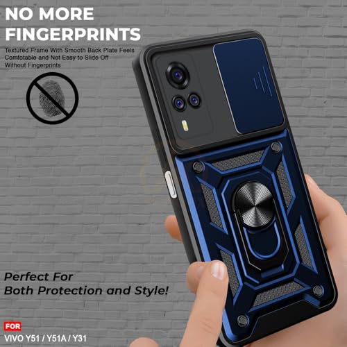 Image of Armor Bumper Back Cover Case for Vivo Y51 / Y51A / Y31 | Rotating Camera Cover, Ring Holder & Kickstand | Heavy Duty & 360 Degree Protection Vivo Y51 / Y51A / Y31 Back Cover (Blue)