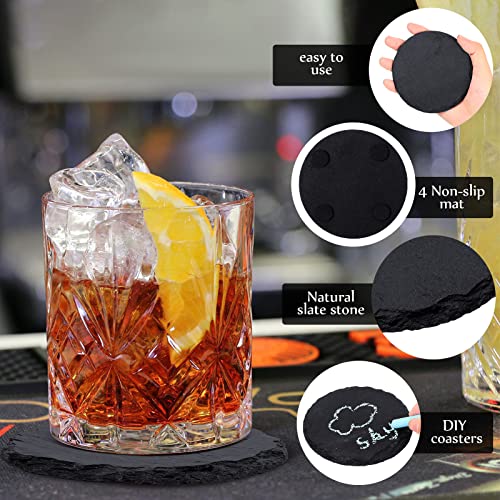 24 Pieces Black Slate Coasters With Holder Round Stone Coasters For Drinks 4 Inch Rustic Handmade Bar Coasters Set With Anti Scratch Bottom For Coffee Table Kitchen Home #TOP2