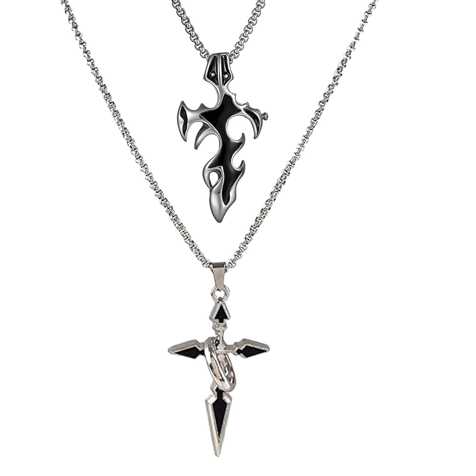 期間限定値下対応中　WEIRDO SIG CHAIN NECKLACE/ Zytiqt 2Pcs Chain for Man, Vintage Black Tribal Cross Pendant