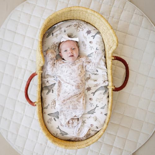 Image of Baby Bassinet Sheets for Boy, Girl (Ocean Odyssey) 2-Pack - Fitted Bedside Bassinet Sheets - Buttery Soft Cotton Blend for Standard Mattress Pad - Compatible with Halo BassiNest