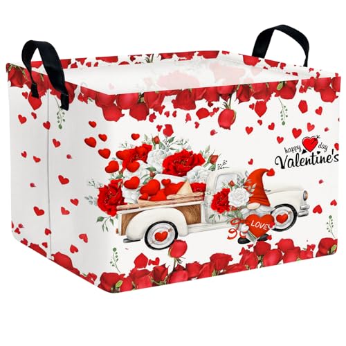 Image of Cute Large Valentine's Day Gift Basket Empty Heart Decor Storage Bin for Kid Baby Room Decor (White Truck Roses)