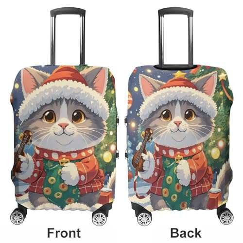 Cute Cat Sing Christmas Carols Luggage Cover Elastic Luggage Covers for Suitcase Travel Luggage Covers Anti-Scratch Washable Suitcase Sleeve Fits 19-32 Inch Luggage3