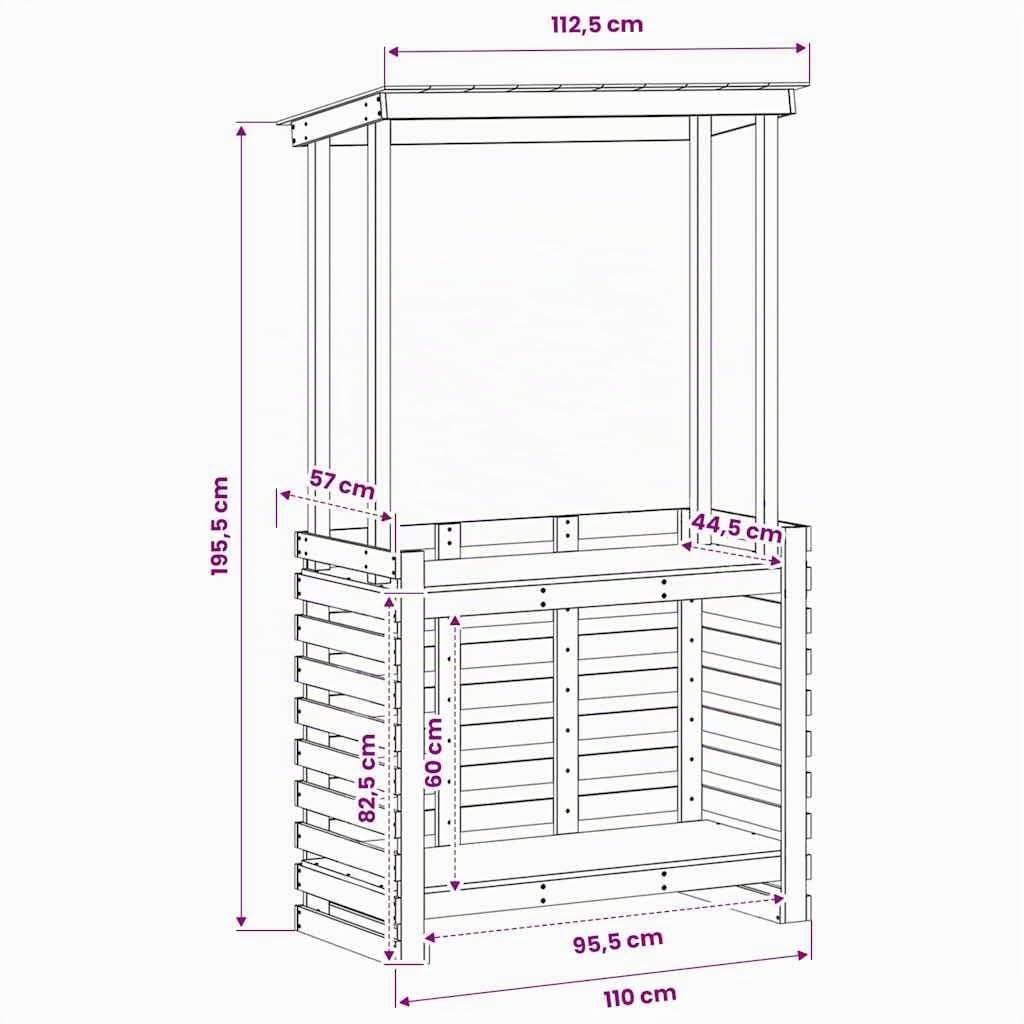 vidaXL Table de Bar d'extérieur et Toit 112,5x57x195,5 cm Bois Massif