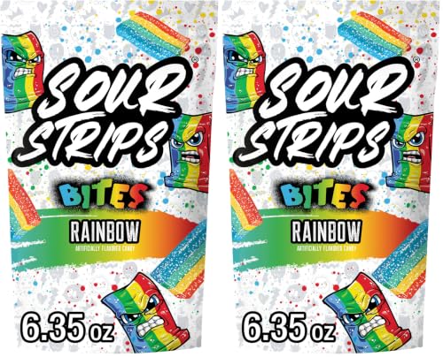 Image of SOUR STRIPS Bites Rainbow Flavored Chewy Candy Bag, 6.35 oz (Pack of 2)