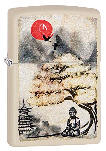 Personalized Custom Message Engraved on Back Pagoda Bonsai Buddha Design Indoor Outdoor Windproof Zippo Lighter