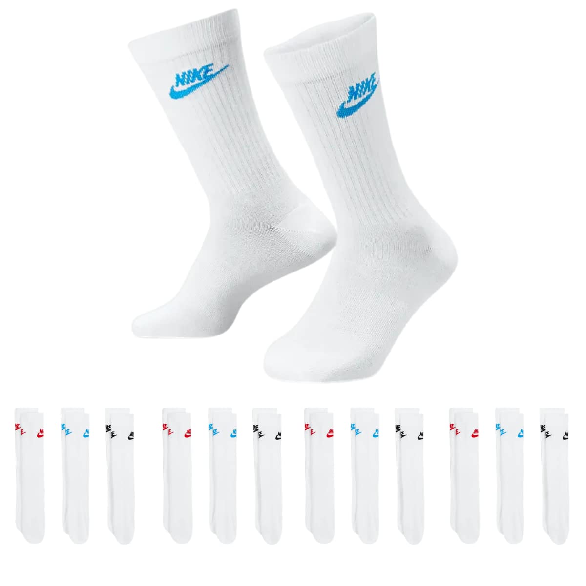 NIKE DX5025-12 Paar Sportsocken - weiss/schwarz/Multicolor - Sportswear Everyday Essential CREW Socken 34/38/42/46/50 - Damen, Herren, Unisex, Farbe:Multicolor, Größe:46-50