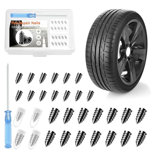 Morcheiong 30/60/120 Pcs Tire Repair Rubber Nail Kit Self-Tapping Tire Repair Screws Suitable for Motorcycles Trucks Cars Other Vacuum Tire Vehicles (30)