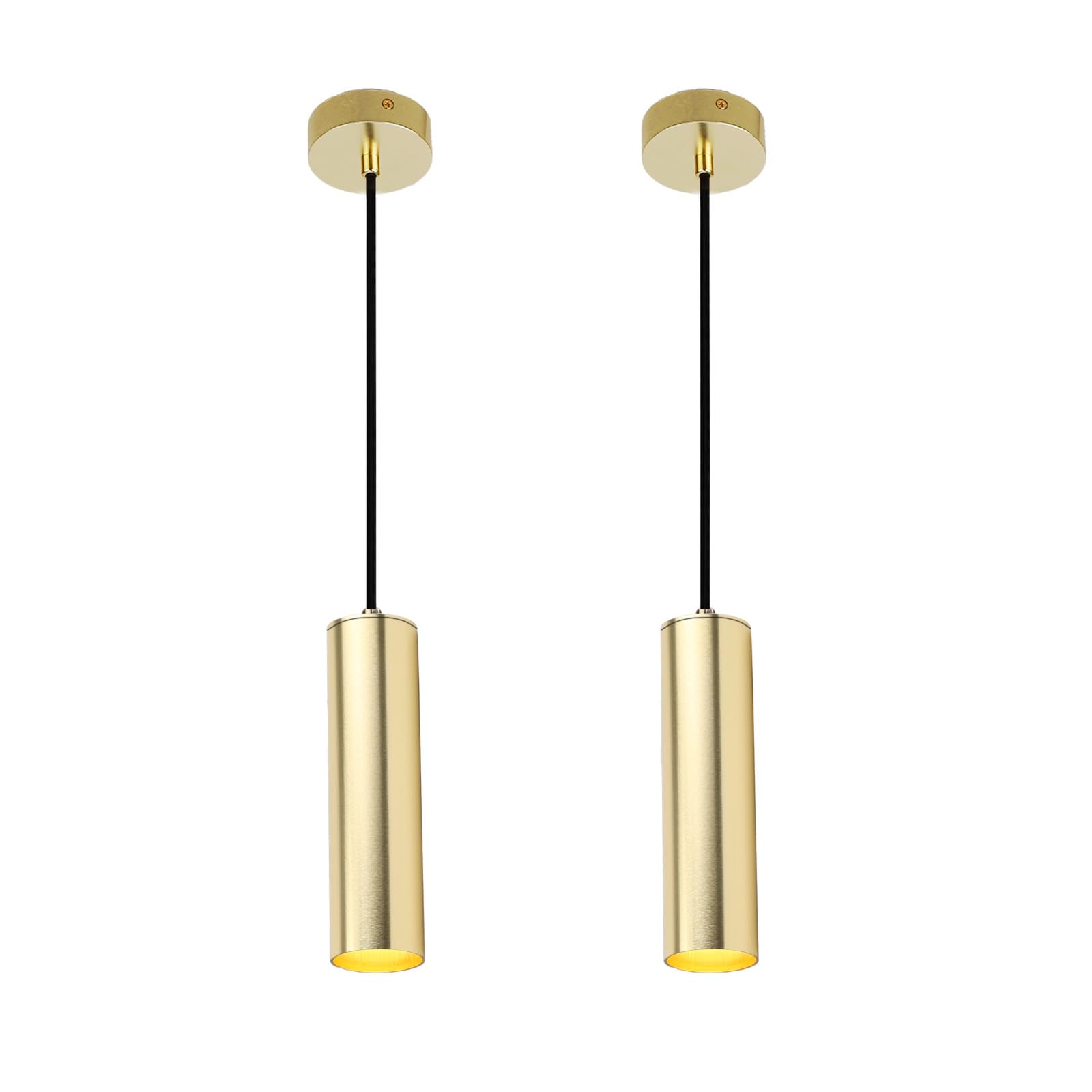 Alpinaluz Lámpara Colgante Tubular de Aluminio para Techo, Diseño Moderno y Minimalista de 20 cm con Casquillo GU10 y Cable Textil de 120 cm (Pack de 2 Dorado)