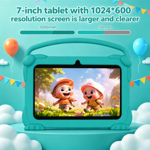 Image of 7 inch Kids Tablet, Android Tablet for Kids, 4GB RAM+32GB ROM+1TB Expand, Toddler Tablets with Shockproof Case, Parental Contral, 1024*600 IPS Screen, 3000mAh Battery, Educational, Games, Green