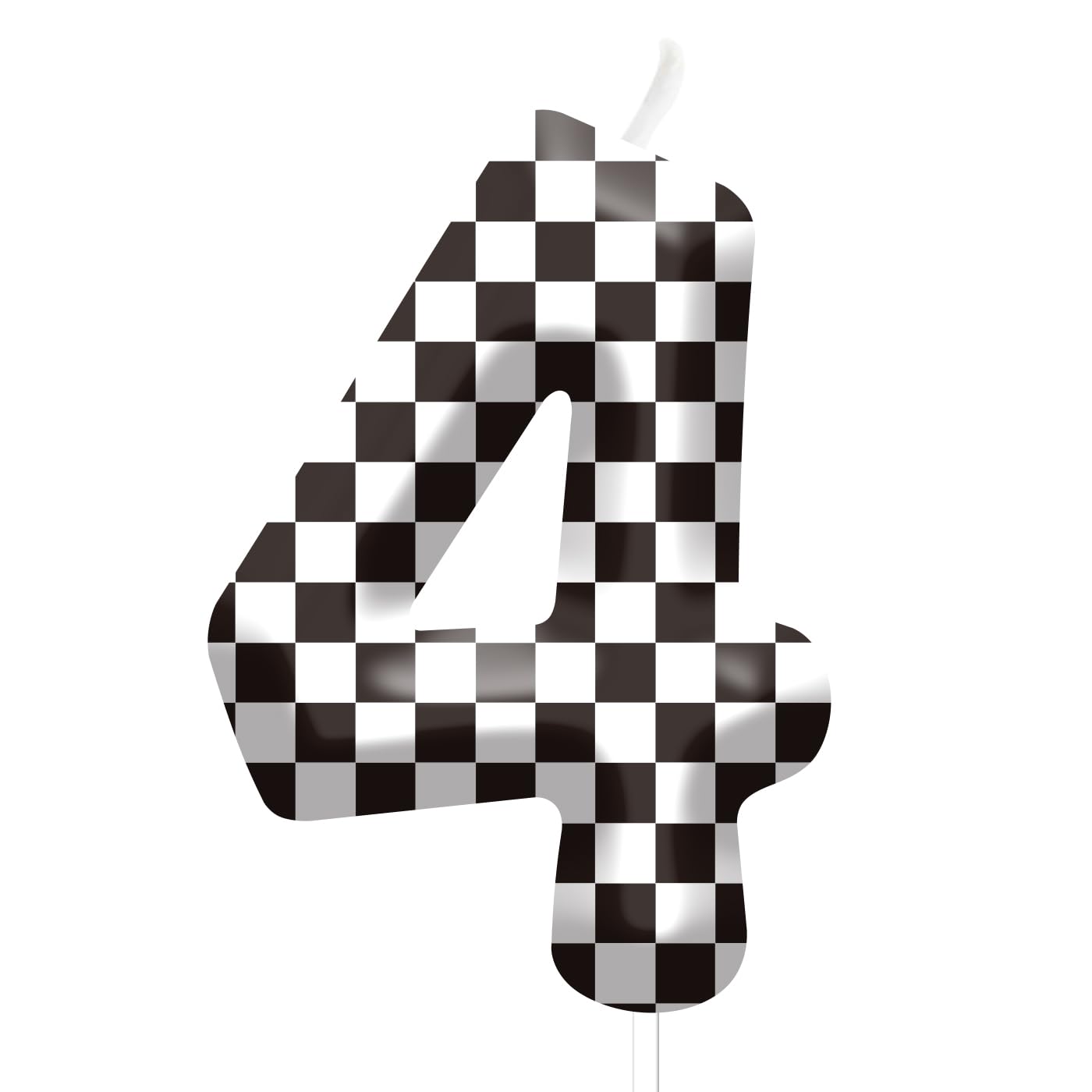 Number 4 Black White Checkered Birthday Candles & Cake Topper - Racing Car Number Candles Birthday Cake Decorations for Boys Girls Party Supplies,