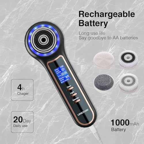 UMICKOO Face Scrubber Exfoliator with LCD Screen,Rechargeable Facial Cleansing Brush IPX7 Waterproof 3 in 1 Blackhead Remover Vacuum for Exfoliating,Massaging and Deep Pore Cleansing