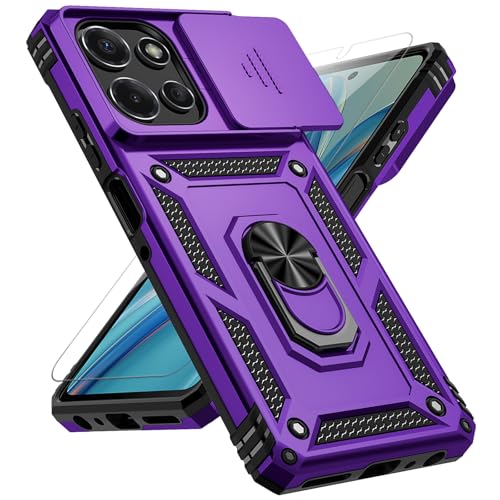 for Motorola Moto G Power 2025 Case, with Slide Camera Cover HD Screen Protector [Military Grade Drop Tested] Magnetic Ring Holder Kickstand Protective Phone Case for Moto G Power 2025, Purple