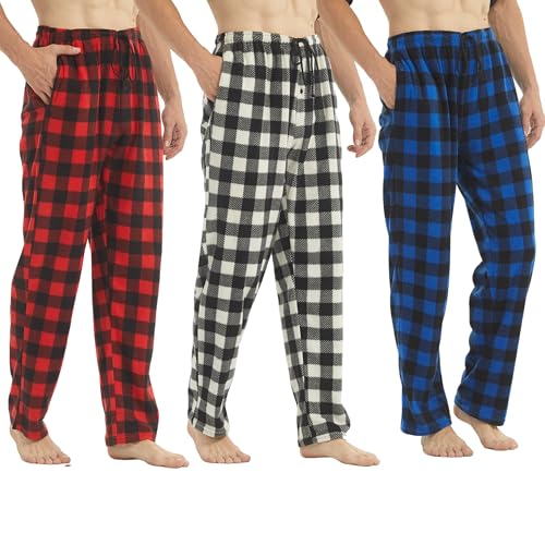 Vêtement Nuit Chaud Homme : Lot 2 Pyjamas Polaire à Carreaux Confort