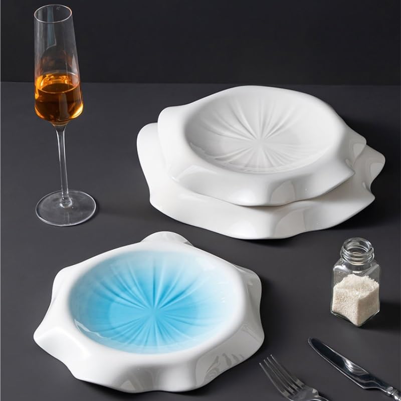 NEBE Assiette Assiette de Cuisine Occidentale Simple et irrégulière en céramique, Assiette de Couleur sous glaçure, Plat Rond, Vaisselle Commerciale for hôtel, Restaurant Occidental Vaisselle(B,L)