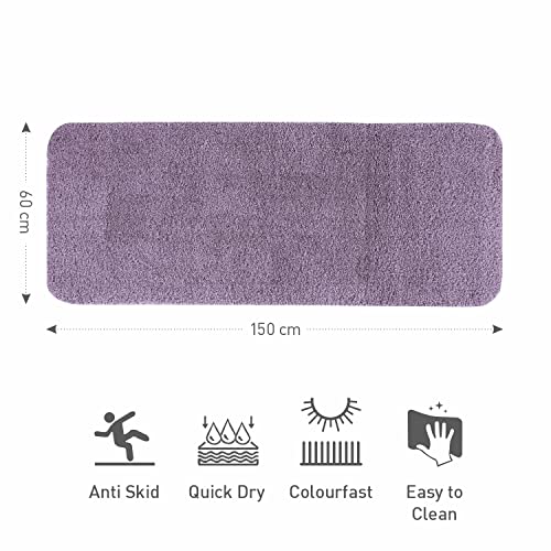 Image of Obsessions Ultra-Absorbent Quick-Dry Bath Runner | 1400 GSM Polyester | Soft, Non-Slip & Fast-Drying Bathroom Rug for Safety & Comfort | 60 x 150 cm | Mouve