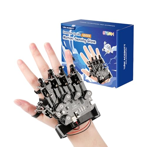 ESP32 Motion-Sensing Glove Supports Arduino, ACECode & Python,DIY Robotic Mechanical Hand STEM Toy Starter Kit Five Fingers Arm for Robot Kit Control, Science/Coding/Programming Set
