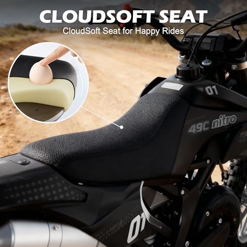 Image of 50cc Dirt Bike, 2 Stroke Gas Mini Bike for Kids 8-14 with Front Rear Disc Brakes, 10 Inch Off-Road Tires, Shock Absorption, Seat Height 23.6in, Max Speed 40mph, 2026 Upgraded,Classic Black