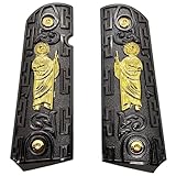 Luxury 1911 Grips Full Size for Colt Rock Island Springfield Taurus & Clones Black Gold Finish, fits Standard Government 1911 Models, 1911 SAN Judas ST. Jude, Ambi Safety Cut