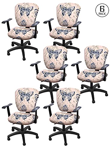 Image of Cortina Corporate Office Chair Covers | Removable Washable Chair Protector | Executive Rotating Chair Seat Case | Stretchable Polyester Spandex Fabric | Abstract Print - Beige | Chair Cover Set of 6