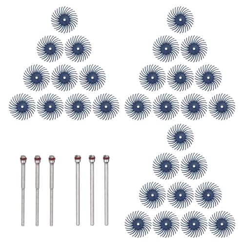 Image of HARFINGTON 30pcs Radial Bristle Disc Set 1 inch 120 Grit Detail Abrasive Brush Kit Gap Polishing Wheel Assortment with 1 /8 inch 3 /32 inch Shank Mandrels for Jewelry Wood Metal Polishing Cleaning, Blue