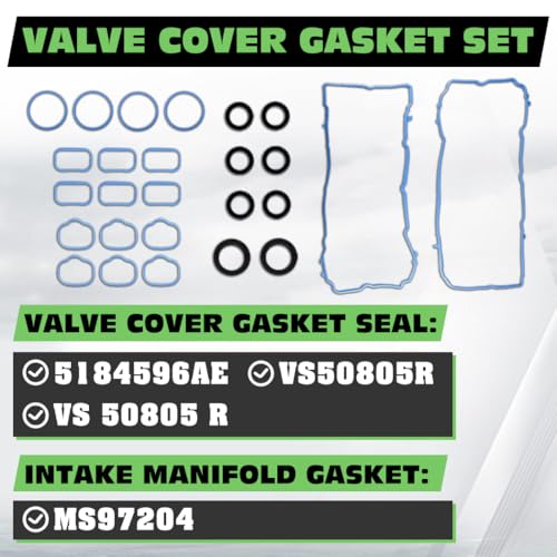 Image of 3.6L Valve Cover Intake Manifold Gaskets VS50805R for Jeep Dodge 200 300 Challenger Charger 3.6 L V6 2011-2022 Journey Durango Wrangler Ram ProMaster 1500 2500 3500, Replace 5184596AE