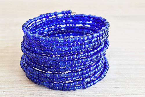 African Bracelet for Women - Maasai Jewelry - Beaded Wrap Bracelet - Handmade in Kenya - Navy Blue, KB013
