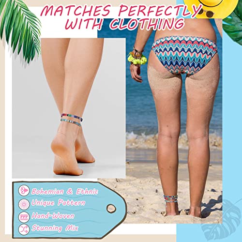 Yinkin 50 Pcs Boho Surfer Bracelet for Men Women Summer Beach Anklet Bracelet Waterproof Braided Bracelets Handmade Adjustable Bracelets Colorful Thin String Rope Jewelry for Festival Accessories2