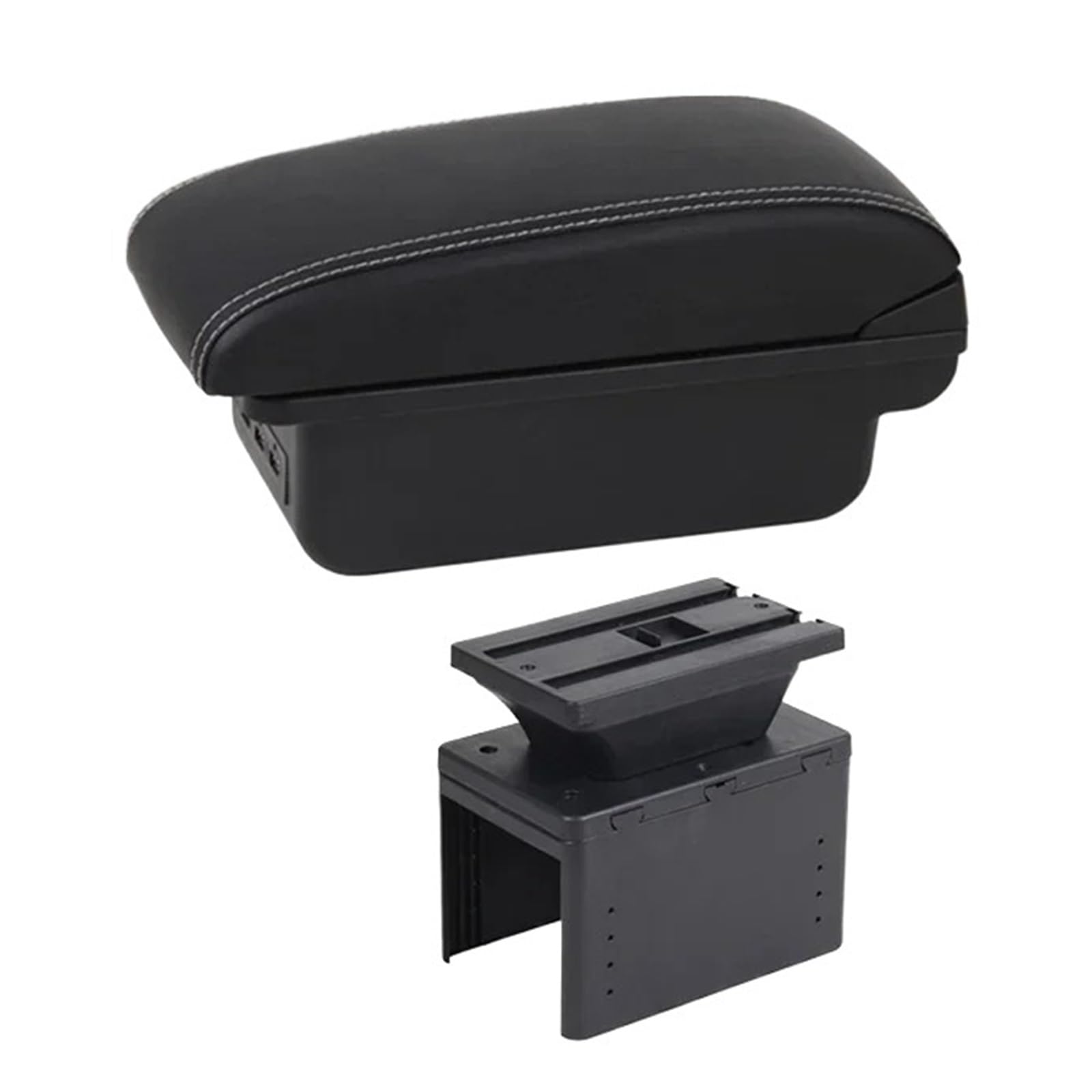 Ggwqoops Car Armrests For Citroen For C3 Armrest Center Storage Box Leather Arm Rest Console USB Led Armrest Box(C1 White Line)