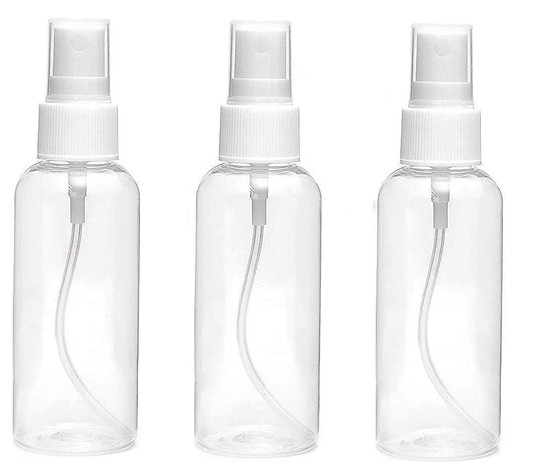 ingo refillable fine mist spray bottle with ultra-fine mist pump and cap | transparent view empty bottle for home, travel, beauty, makeup, sanitizer - 100ml (pack of 3)