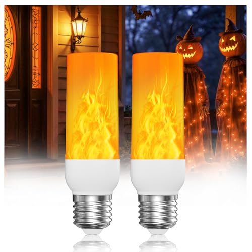 BrightArk Flammen Glühbirne E27 Flammeneffekt Licht, Flackernde Licht Effekt 3W LED Außenleuchte Flackerlicht, 1300K Warmweiß mit 3 Beleuchtungsmodi für Halloween Haus Garten Party Hochzeit Deko