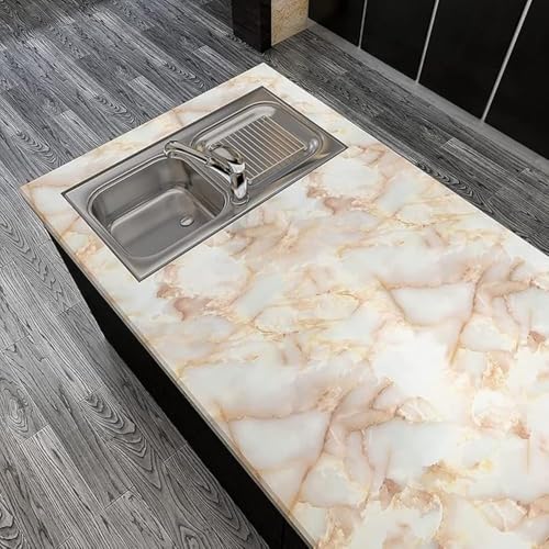 Image of Self Adhesive Marble Wallpaper Kitchen Oil Proof & Waterproof Wallpaper for Cabinet Makeover, Almirah, Plastic & Tabletop, Wardrobe (60x200cm) (Orange)