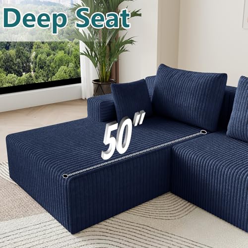 Image of 107 inch U-Shape Cloud Couch, Modern Modular Sectional U-Shape Sofa, Corduroy Boneless Couch Upholstered Couches Deep Seat Sleeper Chaise Longue for Living Room, No Assembly Required,Blue