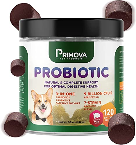 Primova Pet Products - Pet Probiotics for Dogs for Natural Digestive Enzymes for Dogs, Dog Diarrhea Medication Puppy Probiotic Supplies probiotic Chews for Dogs Dog Allergy Chews Pack of 120 Chews