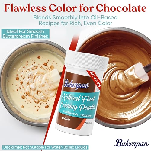 Image of Bakerpan Brown Food Coloring Powder for Baking - 30g Oil Based, Artificial Dye-Free, Kosher, Gluten-Free - For Buttercream, Chocolate, Candy & Cakes