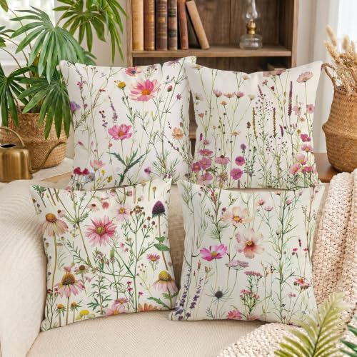 Housse de coussin 40x40cm rose lot de 4 imperméable double face fleur