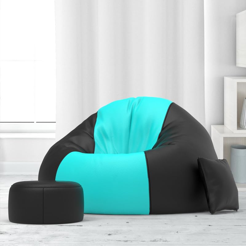 Image of Biggie Bean Bag with Beans Filled 5XL Bean Bag Sofa with Free Cushion and Footrest - Official : SplitShade Sofa Sofa Combo (Matching Color : Solids, Teal Black)