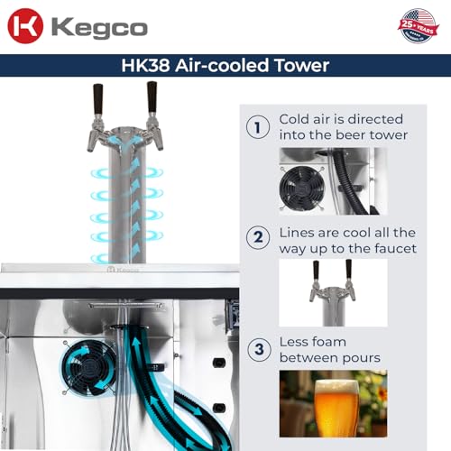 Image of Kegco Kegerator 24 inch Wide Dual Tap Black /Stainless Steel Commercial Beer Dispenser HK38BSC-L-2