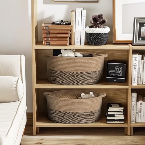 Image of MEGASKET Jute Wicker Basket with Handles, 17 inchx12 inchx8 inch Medium Woven Storage Baskets for Organizing Kids Toy, Gifts, Book, Towel, Cloth, Boho Storage Bin for Shelves, Entryway, Closet, Home Decor