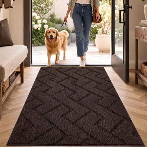 Biscpro Fußmatte Innen Außen Waschbar eingangsteppich innen Schmutzfangmatte rutschfest,Türmatte Innen Teppich für Eingang, Patio, Flur, Garten, Innen und Außen (Coffee,80x120cm)