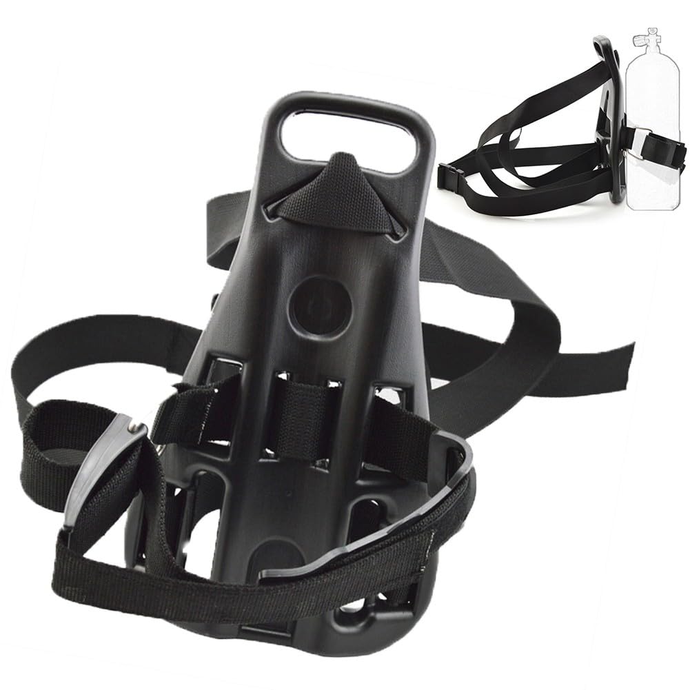 Verstellbarer Tauchflaschenhalter für Rucksäcke (7-12 l Sauerstoffflaschen), hochfestes Nylon, sichere Halterung für Freizeit- und Berufstaucher, Schwarz