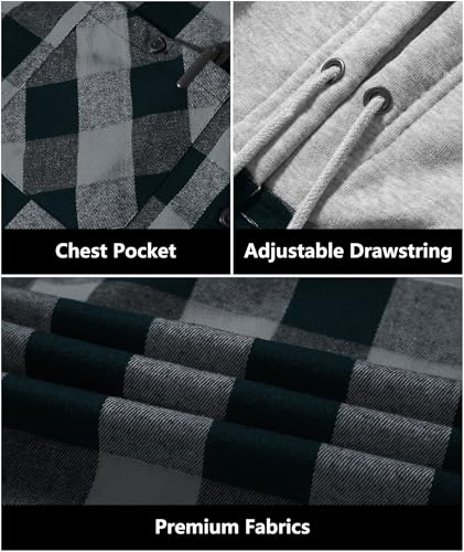 JACKETOWN Men's Flannel Long Sleeve Hoodie Shirts Casual Button Down Plaid Shirt Jackets Stylish with Pocket Grey - image 3